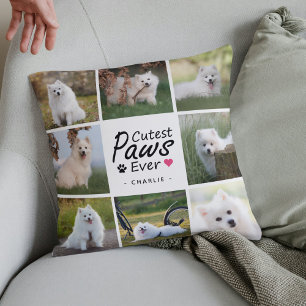 Cutest Paws Ever Modern Cute Pet Dog Photo Collage Cushion