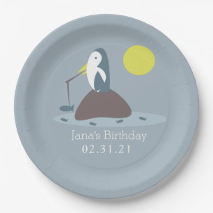 Cutest Penguin Fishing Ocean Birthday Party Paper Plate
