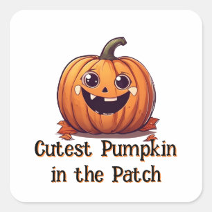 Cutest Pumpkin Cartoon Halloween Orange Text Square Sticker