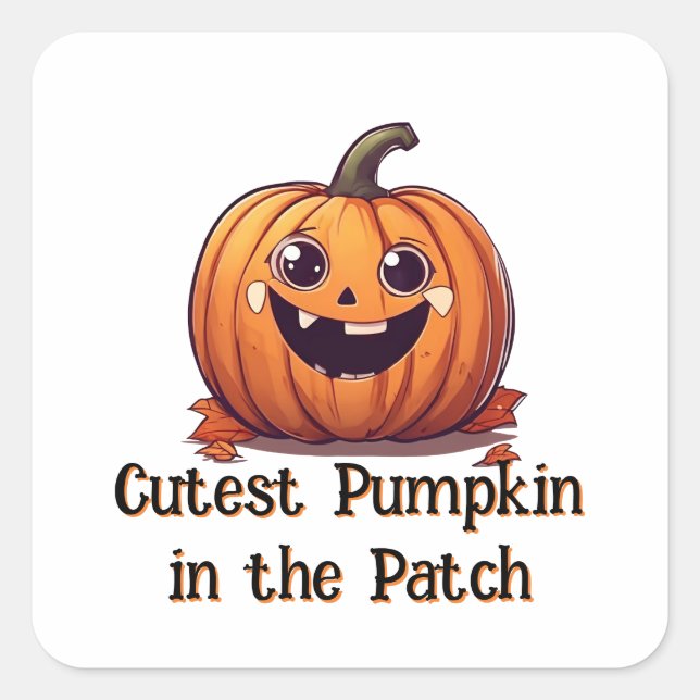 Cutest Pumpkin Cartoon Halloween Orange Text Square Sticker (Front)