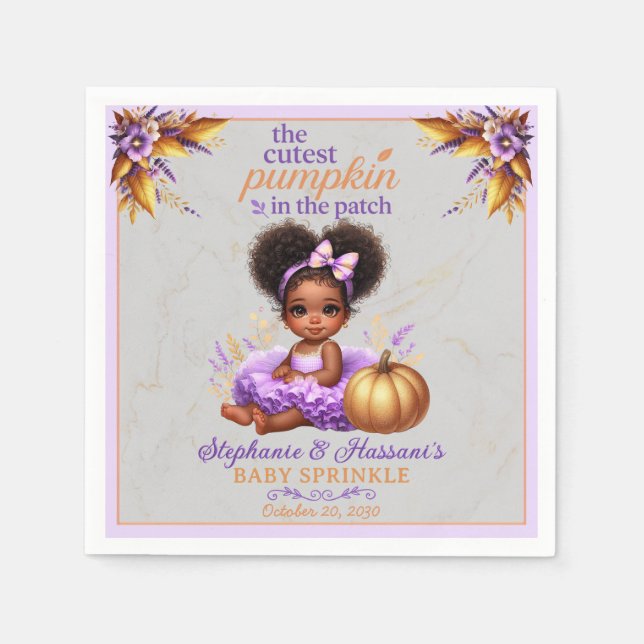 Cutest Pumpkin in the Patch Afro Baby Girl Shower Napkin (Front)