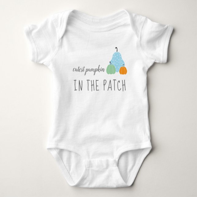 Cutest Pumpkin In The Patch Autumn Fall Blue Baby Bodysuit (Front)