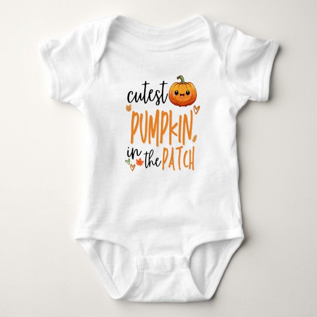 Cutest Pumpkin in the Patch, Fall First Halloween Baby Bodysuit (Front)