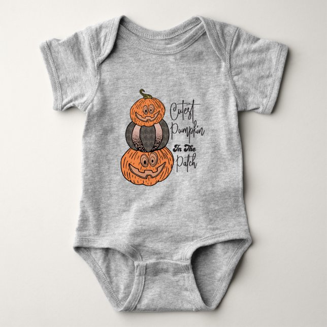 Cutest Pumpkin In The Patch Grey Baby Bodysuit (Front)
