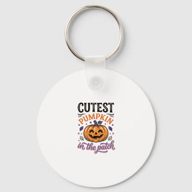 Cutest Pumpkin In The Patch Halloween Shirt Design Key Ring (Front)