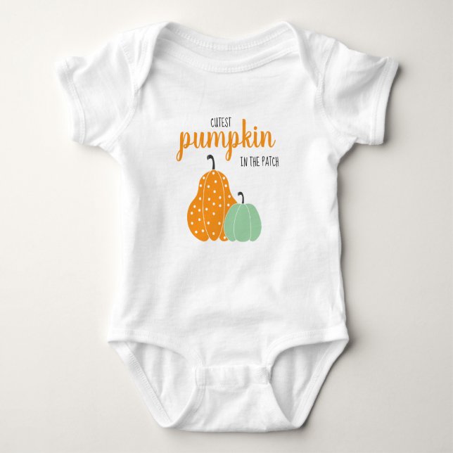 Cutest Pumpkin In The Patch Orange Green Baby Bodysuit (Front)