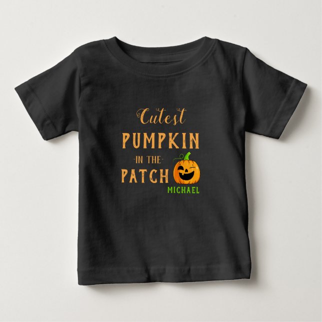 Cutest Pumpkin in the Patch Personalised Unisex Baby T-Shirt (Front)