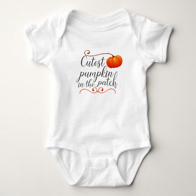cutest pumpkin in the patch thanksgiving fall baby bodysuit (Front)