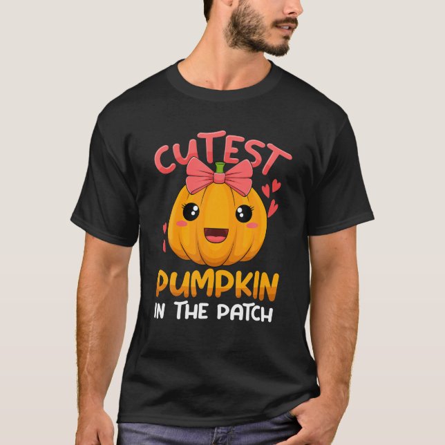 Cutest Pumpkin In The Patch With Bow Halloween T-Shirt (Front)