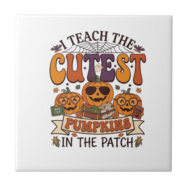 Cutest Pumpkins Halloween Teacher Glasses Books_1 Tile (Front)