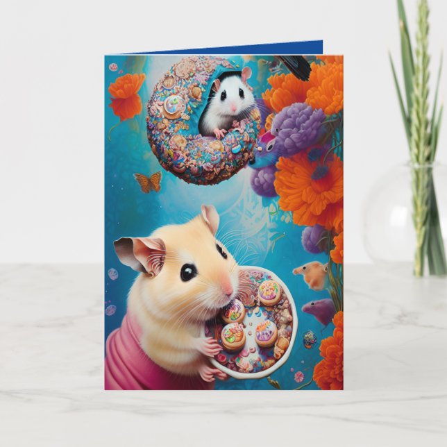 Cutest Syrian Hamster Tea Party with Doughnuts ANY Card (Front)