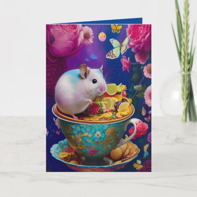 Cutest Syrian Hamster Teaparty Tea Cup Card (Front)