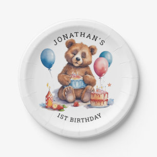 Cutest  Teddy Bear 1st Birthday  Paper Plate