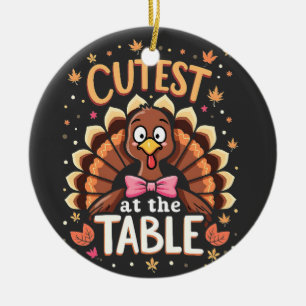 Cutest Turkey at the Table Funny Thanksgiving Ceramic Tree Decoration