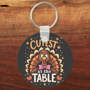 Cutest Turkey at the Table Funny Thanksgiving  Key Ring