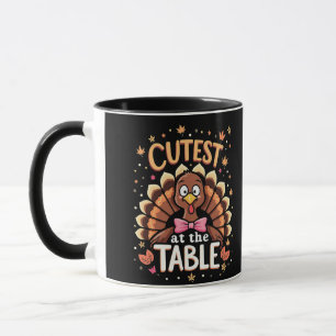 Cutest Turkey at the Table Funny Thanksgiving Mug