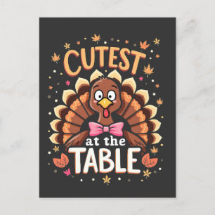 Cutest Turkey at the Table Funny Thanksgiving Postcard