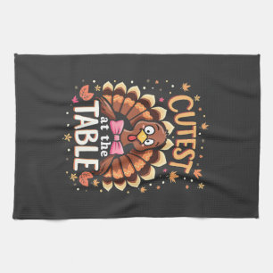 Cutest Turkey at the Table Funny Thanksgiving Tea Towel