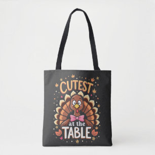 Cutest Turkey at the Table Funny Thanksgiving Tote Bag