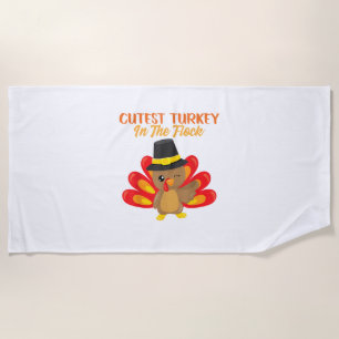 Cutest Turkey In Flock Happy Thanksgiving Day Boy Beach Towel