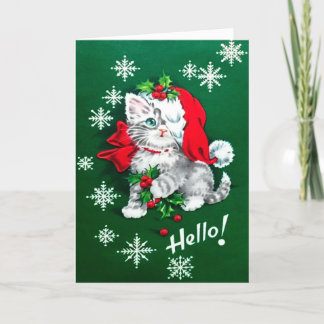 Cutest vintage Christmas Kitten Holiday Card