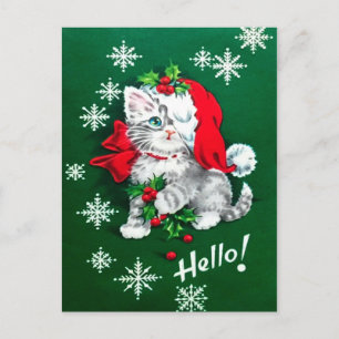 Cutest vintage Christmas Kitten Holiday Postcard