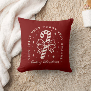 Cutesy Christmas preppy candy cane bow red Cushion
