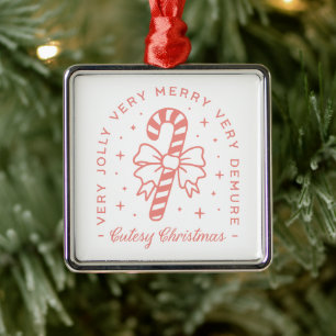 Cutesy demure Christmas coquette pink aesthetic Metal Tree Decoration