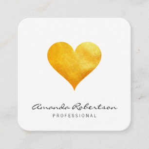 Cutesy Gold Heart Square Business Card