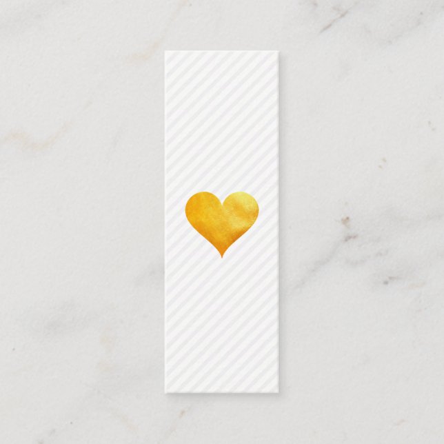 Cutesy Gold Heart Stripe Pattern Mini Business Card (Front)