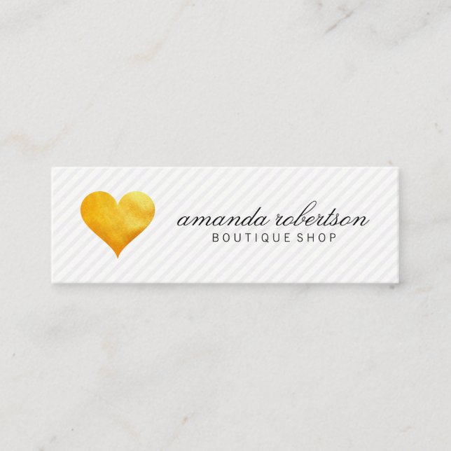 Cutesy Gold Heart Stripe Pattern Mini Business Card (Front)