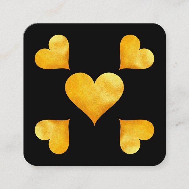 Cutesy Gold Hearts Square Business Card (Front)