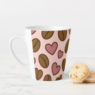 cutesy heart coffee beans girly pattern latte mug