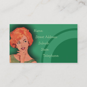 Cutesy Retro Redhead Hairdressing Card Green 2