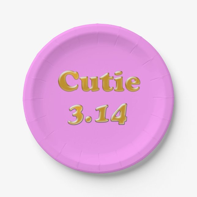 Cutie 3.14 Pi Day Pink Paper Plate (Front)