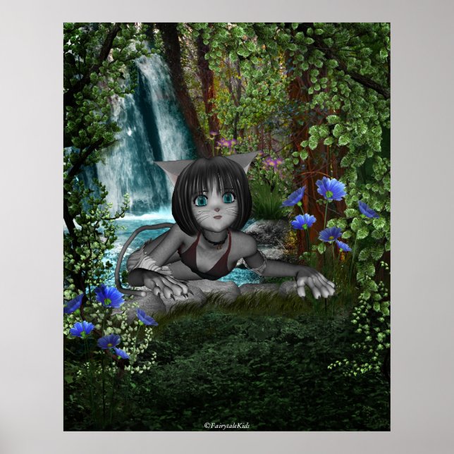 Cutie Anime Kitten Waterfalls 1 Poster (Front)
