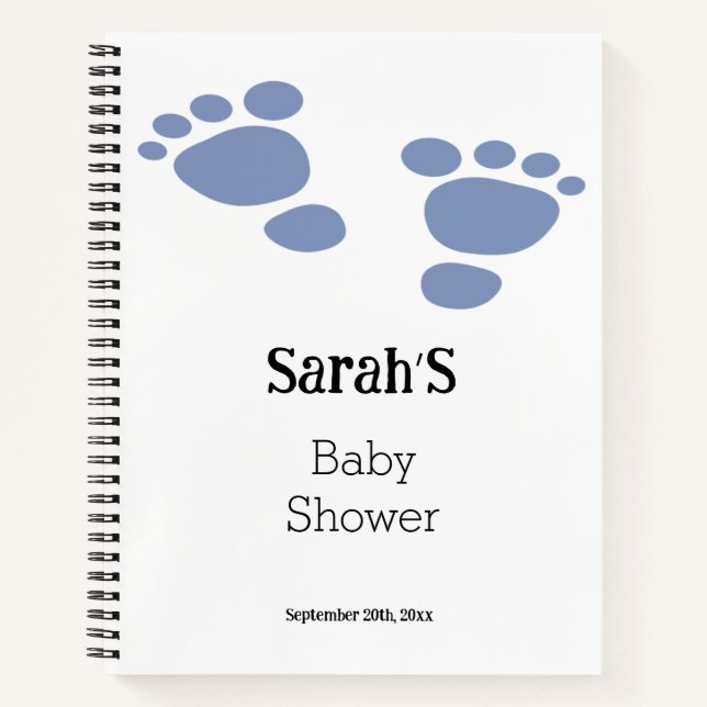 Cutie Blue Baby Footprint Baby Shower Gift List Notebook (Front)
