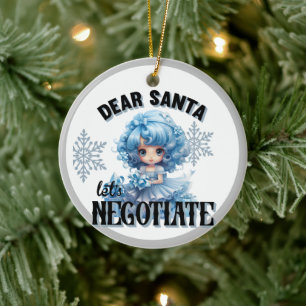 Cutie Blue Dear Santa Christmas Ceramic Tree Decoration