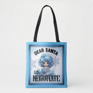Cutie Blue Dear Santa Christmas Tote Bag