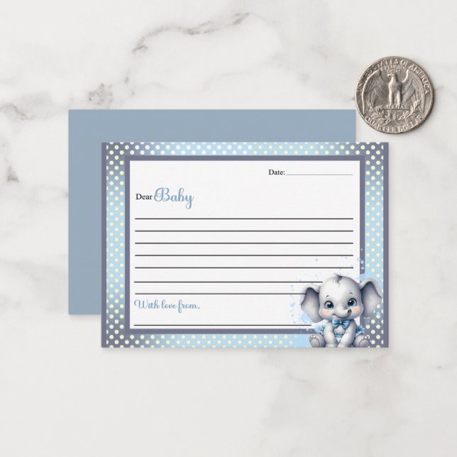 Cutie Blue Elephant - Dear Baby Note Card (Front/Back In Situ)