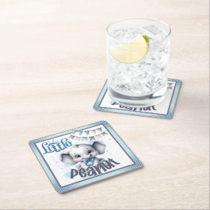 Cutie Blue Elephant - Little Peanut Square Paper Coaster