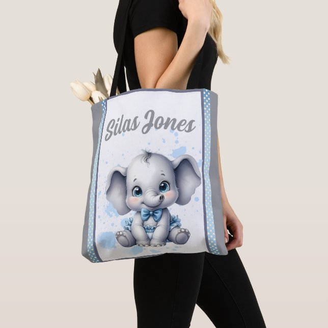 Cutie Blue Elephant - Little Peanut Tote Bag (Close Up)