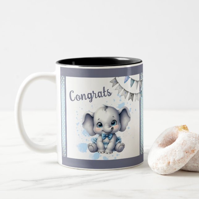 Cutie Blue Elephant - Little Peanut Two-Tone Coffee Mug (With Donut)