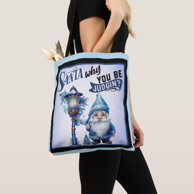 Cutie Blue Gnome Christmas Tote Bag (Close Up)