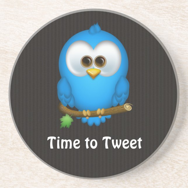 Cutie Blue Tweet Bird Sandstone Coaster (Front)