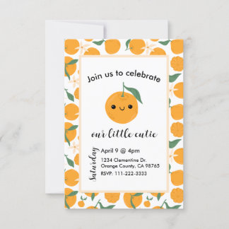 Cutie Clementine Mandarin Tangerine Orange Blue Invitation