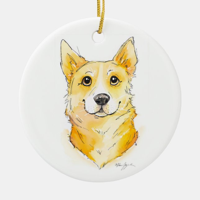 Cutie Corgi Ceramic Tree Decoration (Front)