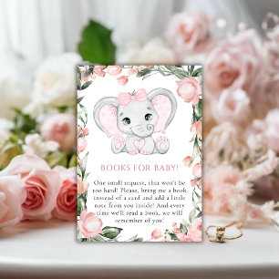 Cutie Elephant Blush Pink Floral Girl Baby Shower Enclosure Card