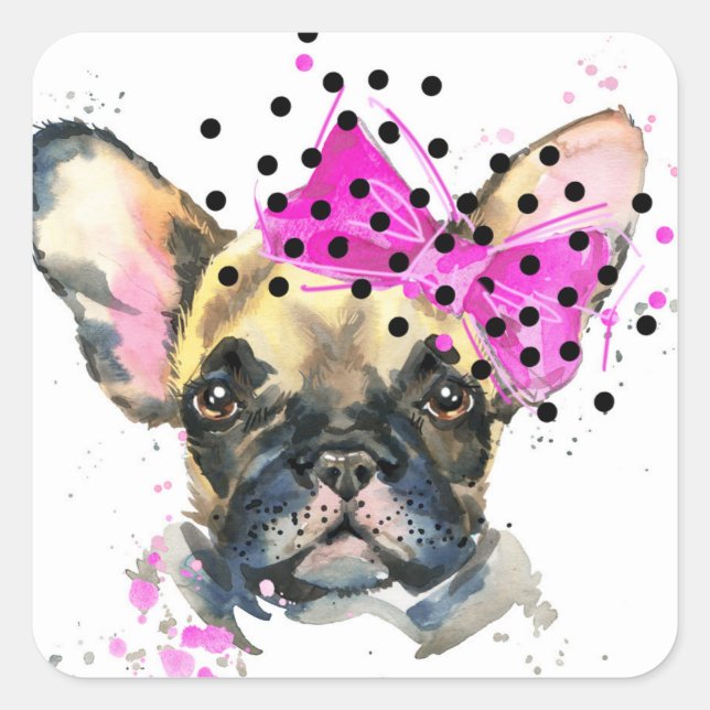 Cutie French Bull Dog Square Sticker (Front)