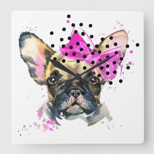 Cutie French Bull Dog Square Wall Clock (Front)